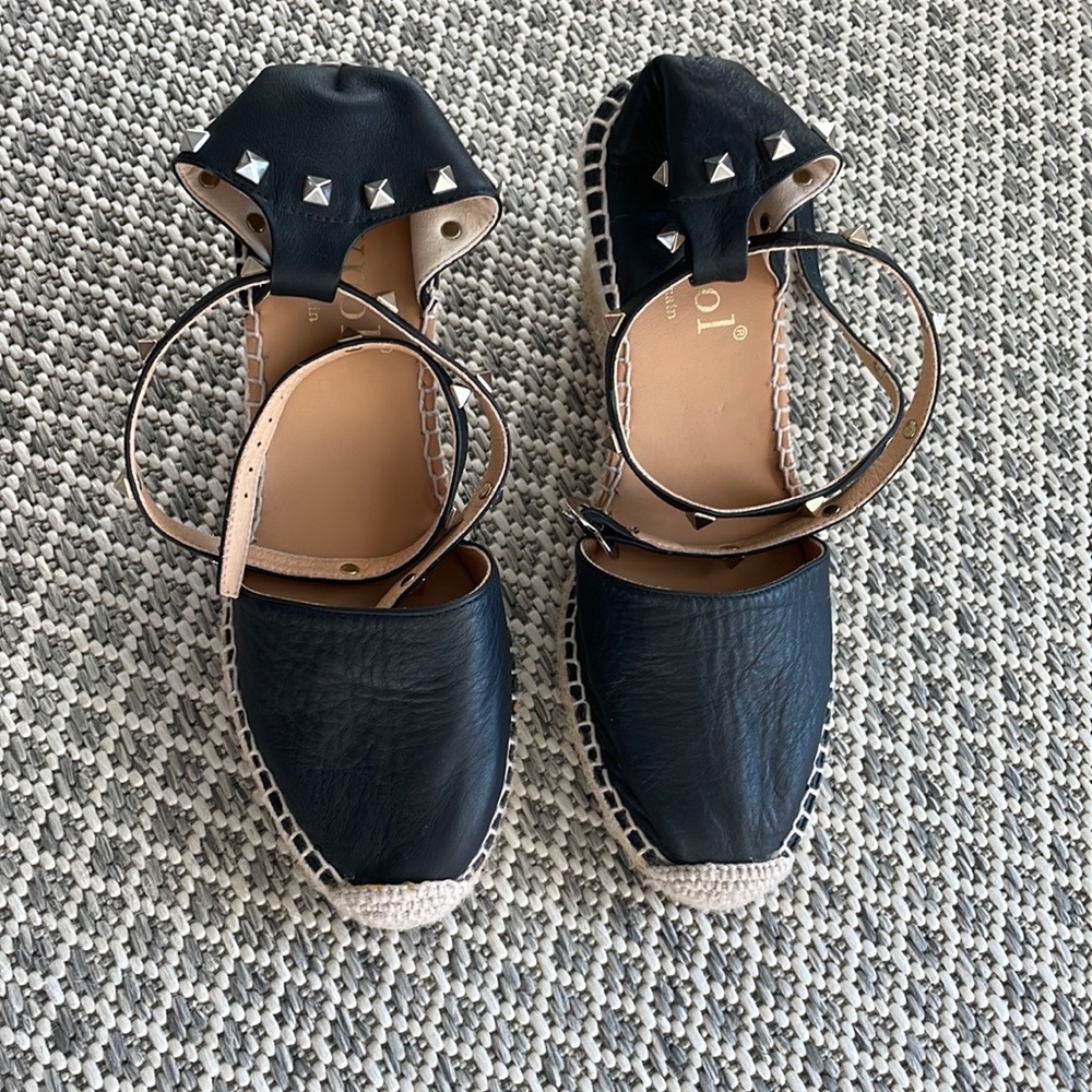 Maypol Studded Leather Wedge Espadrilles